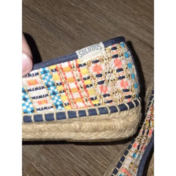 Soludos Shoes Womens Size 8 Espadrilles Multicolor Textured Gold Slip On Flats