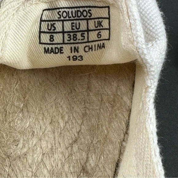 Soludos White Espadrilles 8 Slip On  Canvas Shoes Womens Brand New