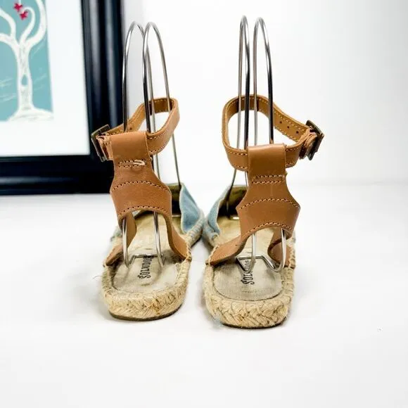 Soludos Women's Denim &amp; Leather Ankle Strap Espadrille Sandals Size 5.5