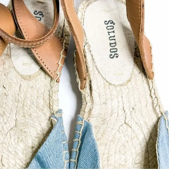 Soludos Women's Denim &amp; Leather Ankle Strap Espadrille Sandals Size 5.5