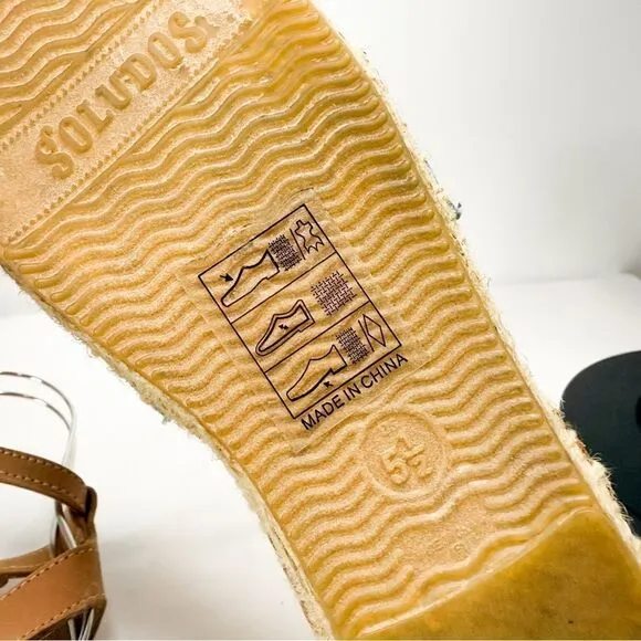 Soludos Women's Denim &amp; Leather Ankle Strap Espadrille Sandals Size 5.5