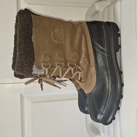 Sorel &quot;Sudbury&quot; leather winter snow work boots faux fur - 9 - lace up