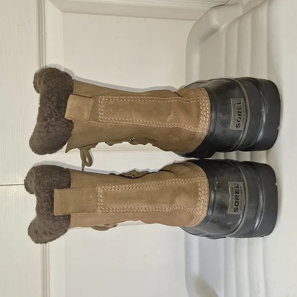 Sorel &quot;Sudbury&quot; leather winter snow work boots faux fur - 9 - lace up