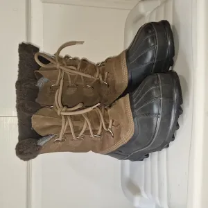 Sorel &quot;Sudbury&quot; leather winter snow work boots faux fur - 9 - lace up