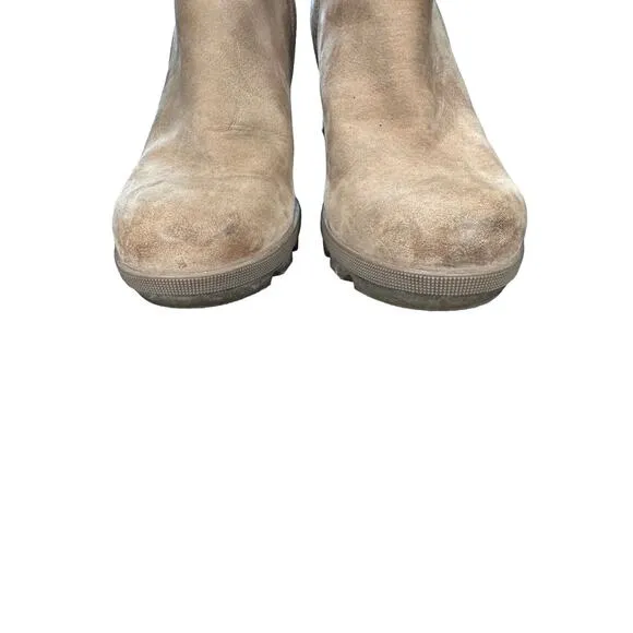 Sorel Beige Suede Leather Joan of Arctic II Side Zip Wedge Chelsea Boots Size 6