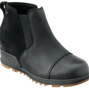 Sorel | Black Leather Evie Bootie Pull-On Ankle Boots for Ladies