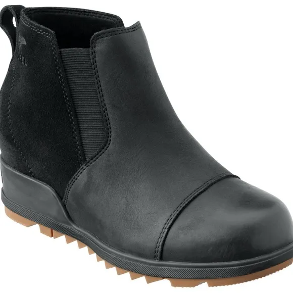 Sorel | Black Leather Evie Bootie Pull-On Ankle Boots for Ladies