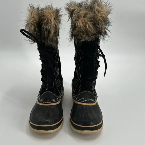 Sorel Black Suede Joan of Arctic Fuzzy Lined Boot Size 8
