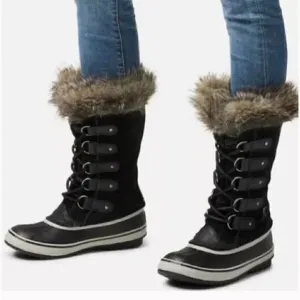 Sorel Black Suede Joan of Arctic Fuzzy Lined Boot Size 8