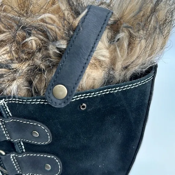 Sorel Black Suede Joan of Arctic Fuzzy Lined Boot Size 8