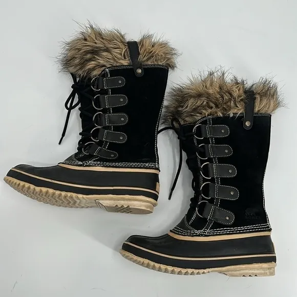 Sorel Black Suede Joan of Arctic Fuzzy Lined Boot Size 8
