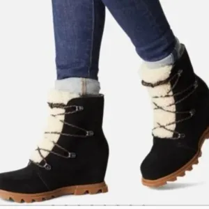 Sorel Brand Women's Joan Of Arctic Wedge III Cozy Lace Waterproof Boot Black 7.5