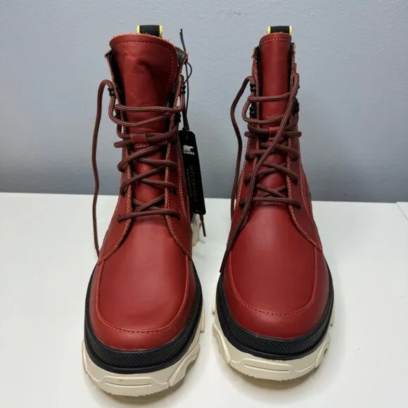 SOREL brex lace up waterproof boots in warp red, black size 8.5