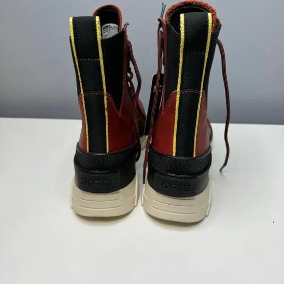 SOREL brex lace up waterproof boots in warp red, black size 8.5