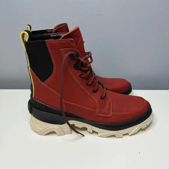 SOREL brex lace up waterproof boots in warp red, black size 8.5