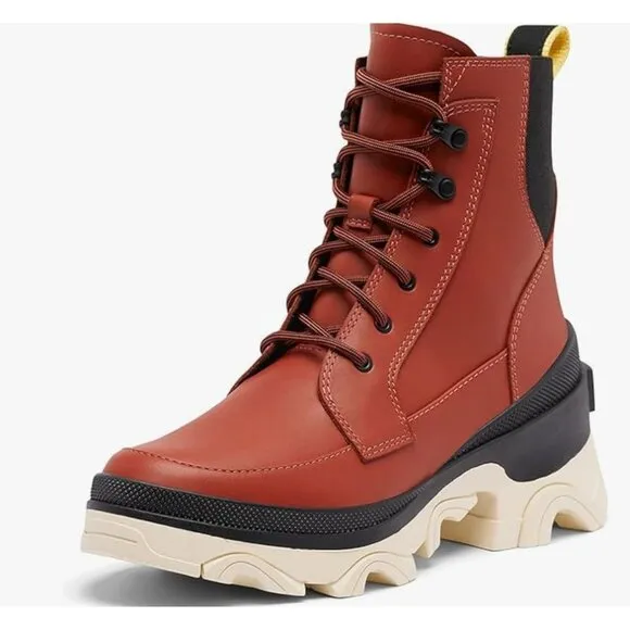 SOREL brex lace up waterproof boots in warp red, black size 8.5