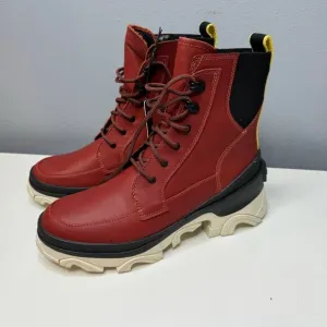 SOREL brex lace up waterproof boots in warp red, black size 8.5