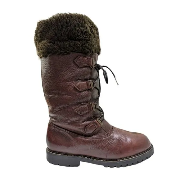 Sorel Brown Above The Knee Leather Lace up Boots Size 10M Made in Canada