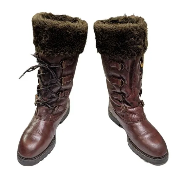 Sorel Brown Above The Knee Leather Lace up Boots Size 10M Made in Canada