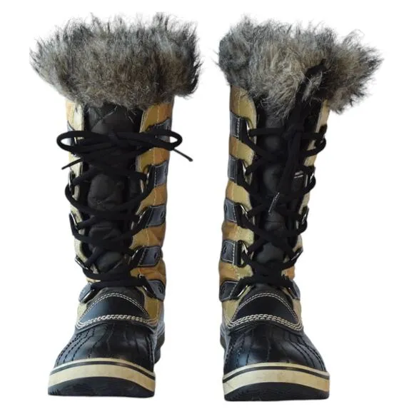 Sorel Brown Quilted Canvas Faux Fur Trim Waterproof Winter Boots Size 7