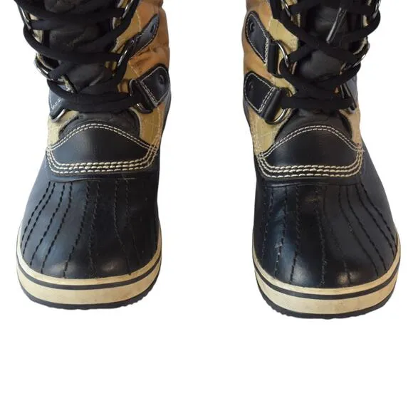 Sorel Brown Quilted Canvas Faux Fur Trim Waterproof Winter Boots Size 7