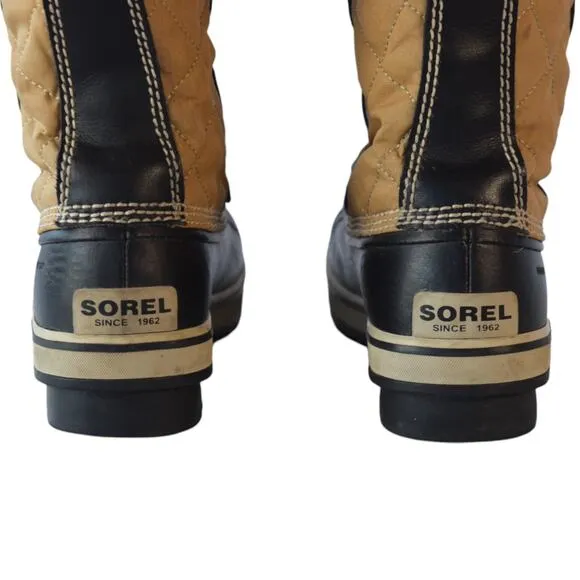 Sorel Brown Quilted Canvas Faux Fur Trim Waterproof Winter Boots Size 7
