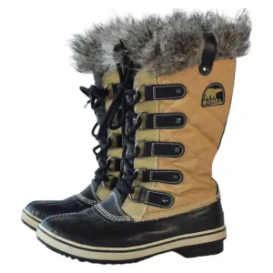 Sorel Brown Quilted Canvas Faux Fur Trim Waterproof Winter Boots Size 7