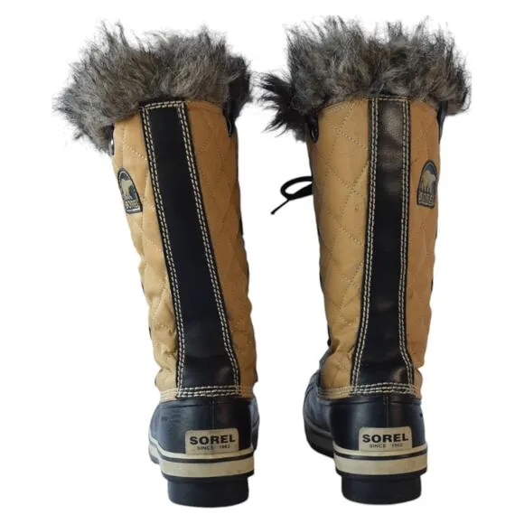 Sorel Brown Quilted Canvas Faux Fur Trim Waterproof Winter Boots Size 7