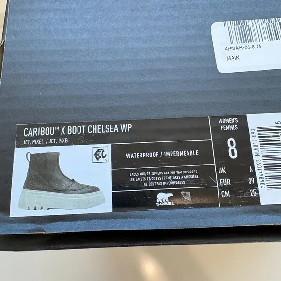 Sorel Caribou X Chelsea Boots Leather Booties Waterproof Jet Pixel Size 8 NEW