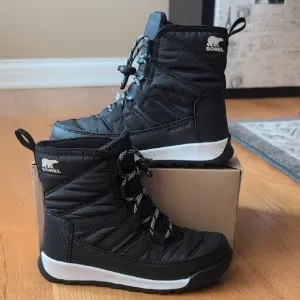 SOREL Children's Whitney II Plus Lace Waterproof Black Winter Boots Quilted