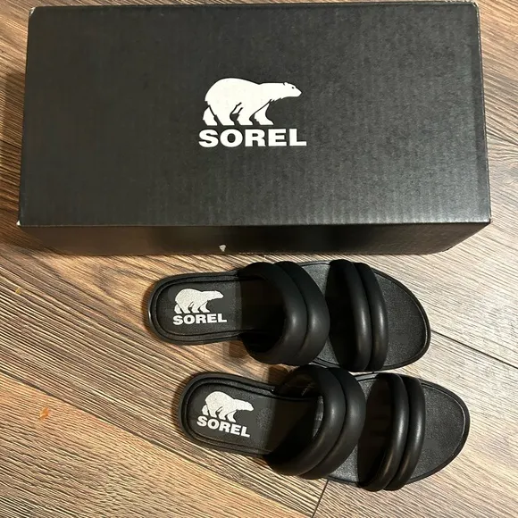 Sorel Ella II Puff‎ Black Sea Salt Slides Sandals Shoes