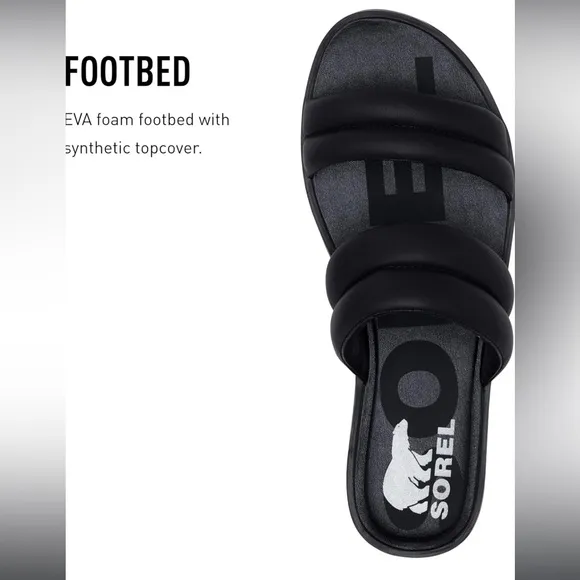 Sorel Ella II Puff‎ Black Sea Salt Slides Sandals Shoes
