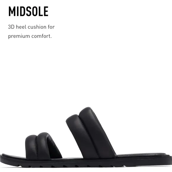 Sorel Ella II Puff‎ Black Sea Salt Slides Sandals Shoes