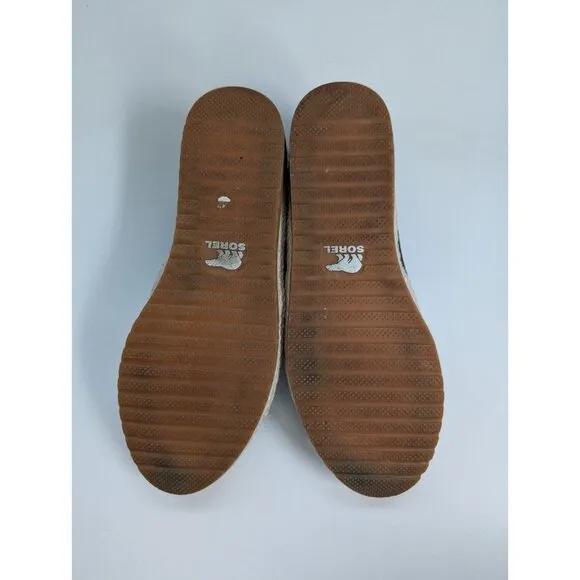 Sorel Ella Jute Leather Slip On Espadrilles Black And White Size 8.5