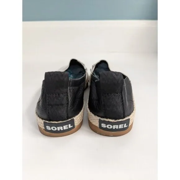 Sorel Ella Jute Leather Slip On Espadrilles Black And White Size 8.5