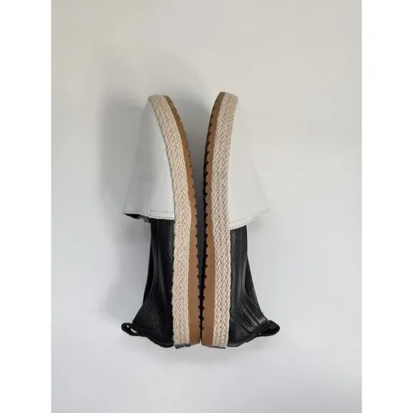 Sorel Ella Jute Leather Slip On Espadrilles Black And White Size 8.5