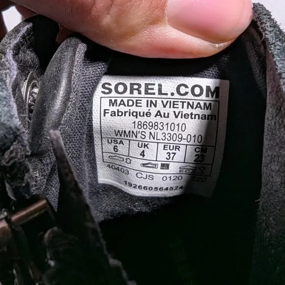 Sorel Emelie Black Waterproof Leather Lace-Up Mid Top Utility Winter Boots Sz 6