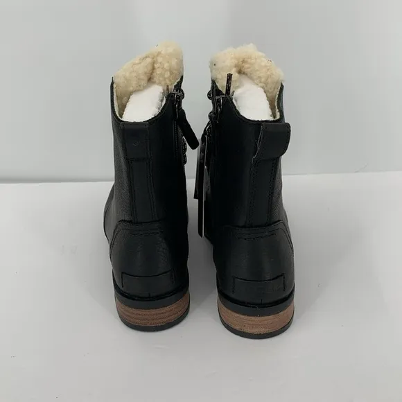 Sorel Emelie Short Lace Cozy Boots black leather shearling winter waterproof 7