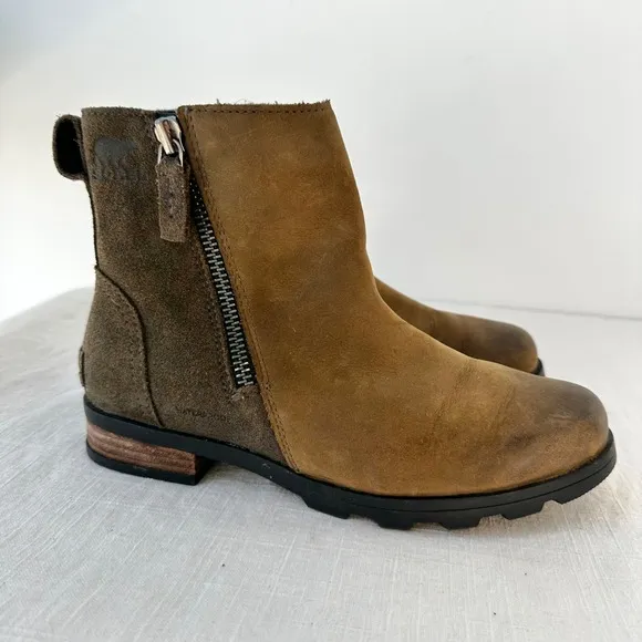 Sorel Emelie Waterproof Leather Ankle Boots Side Zip Brown Casual Size‎ 6