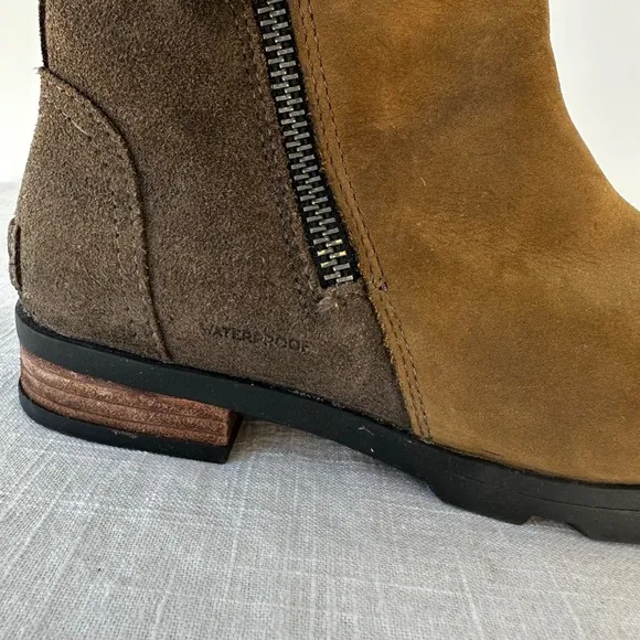 Sorel Emelie Waterproof Leather Ankle Boots Side Zip Brown Casual Size‎ 6