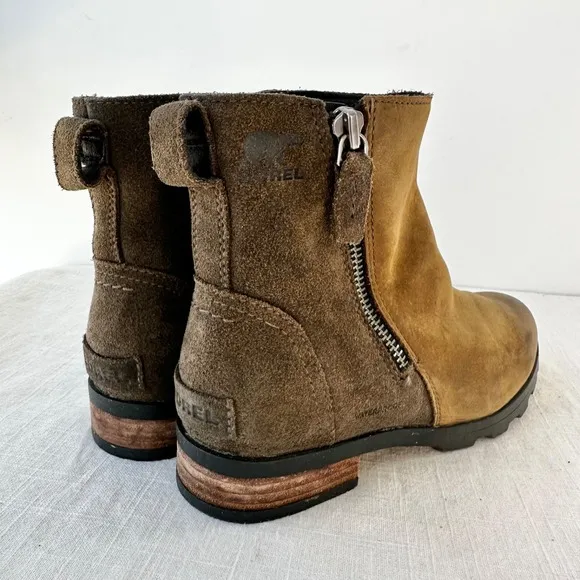 Sorel Emelie Waterproof Leather Ankle Boots Side Zip Brown Casual Size‎ 6