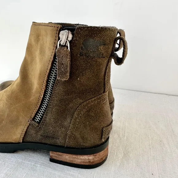 Sorel Emelie Waterproof Leather Ankle Boots Side Zip Brown Casual Size‎ 6