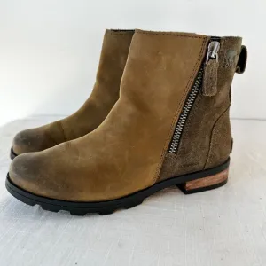 Sorel Emelie Waterproof Leather Ankle Boots Side Zip Brown Casual Size‎ 6
