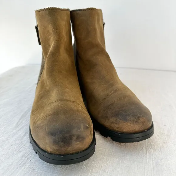 Sorel Emelie Waterproof Leather Ankle Boots Side Zip Brown Casual Size‎ 6