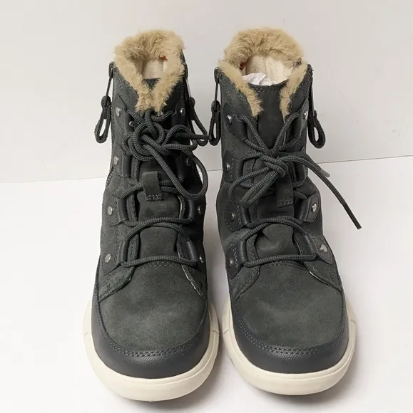 Sorel Explorer Joan Dual Zip Faux Fur Boots, Grey Suede, Women's 7.5 M