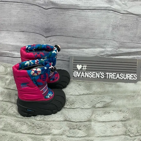 Sorel Girls Toddler Snow Commander Waterproof Pink Floral Winter Boots Size 6