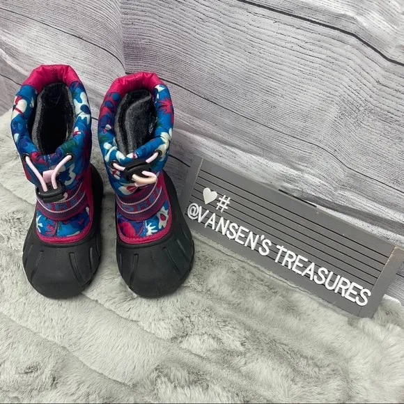 Sorel Girls Toddler Snow Commander Waterproof Pink Floral Winter Boots Size 6