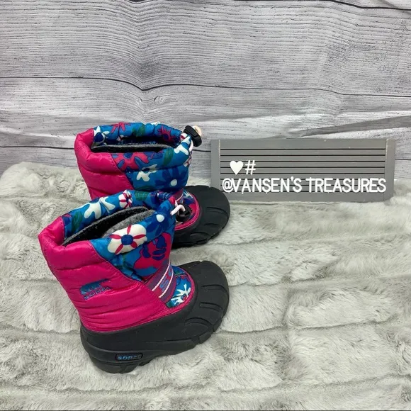 Sorel Girls Toddler Snow Commander Waterproof Pink Floral Winter Boots Size 6