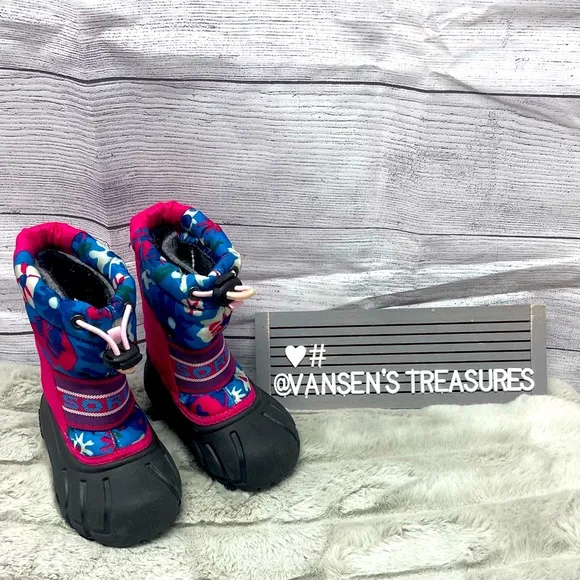 Sorel Girls Toddler Snow Commander Waterproof Pink Floral Winter Boots Size 6