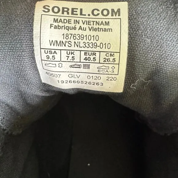 Sorel Harlow Lace Up Boots Waterproof Black Leather Women’s Size 9.5 US